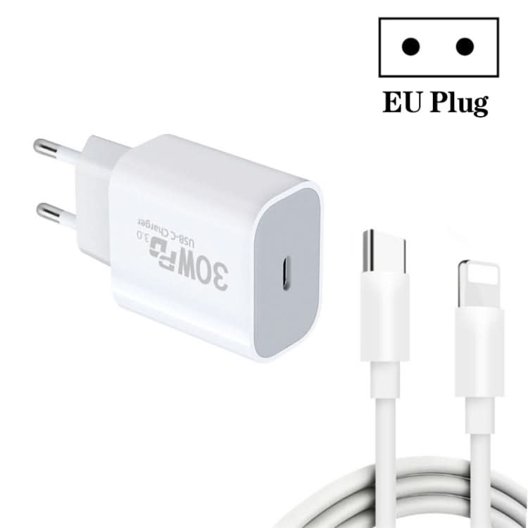 Single Port PD30W USB-C / Type-C Charger with Type-C to 8 Pin Data Cable