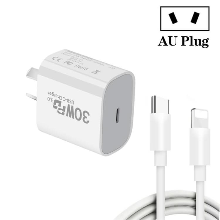 Single Port PD30W USB-C / Type-C Charger with Type-C to 8 Pin Data Cable