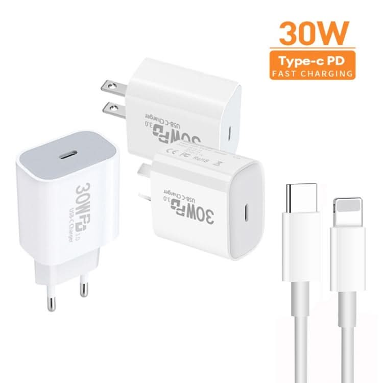 Single Port PD30W USB-C / Type-C Charger with Type-C to 8 Pin Data Cable