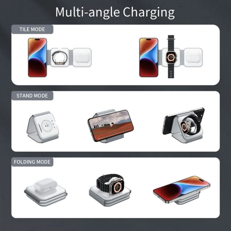 3 in 1 Wireless Charging Station Magnetic Foldable Travel Fast Charger for iPhone 15/14/13/12 Series / AirPods / iWatch