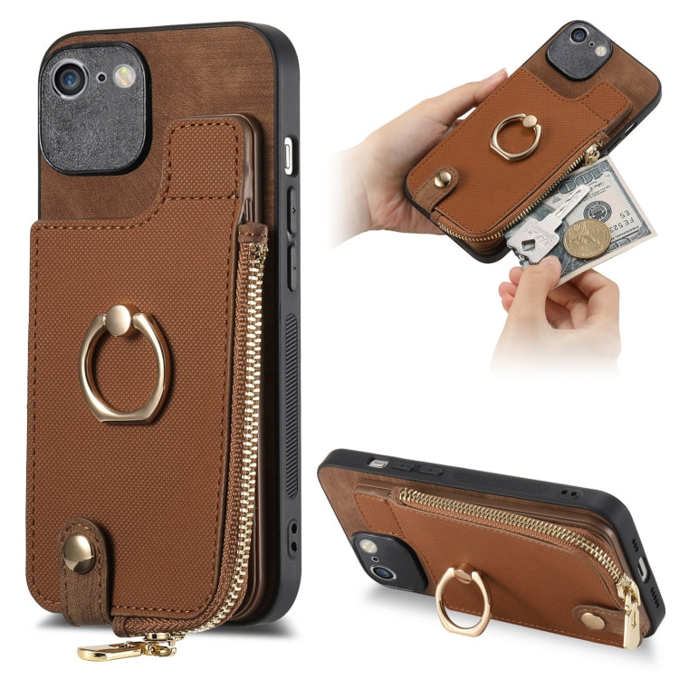 Cross Leather Ring Vertical Zipper Wallet Back Phone Case, Series 4