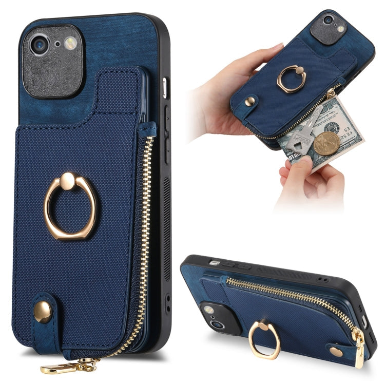 Cross Leather Ring Vertical Zipper Wallet Back Phone Case, Series 4