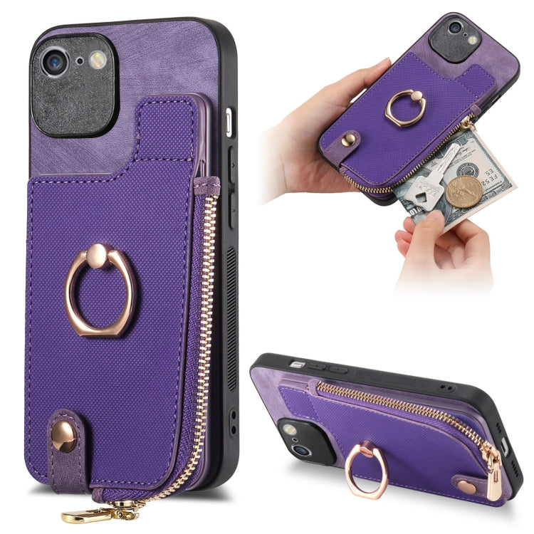 Cross Leather Ring Vertical Zipper Wallet Back Phone Case, Series 2