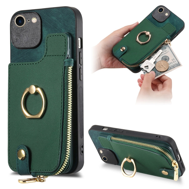 Cross Leather Ring Vertical Zipper Wallet Back Phone Case, Series 2