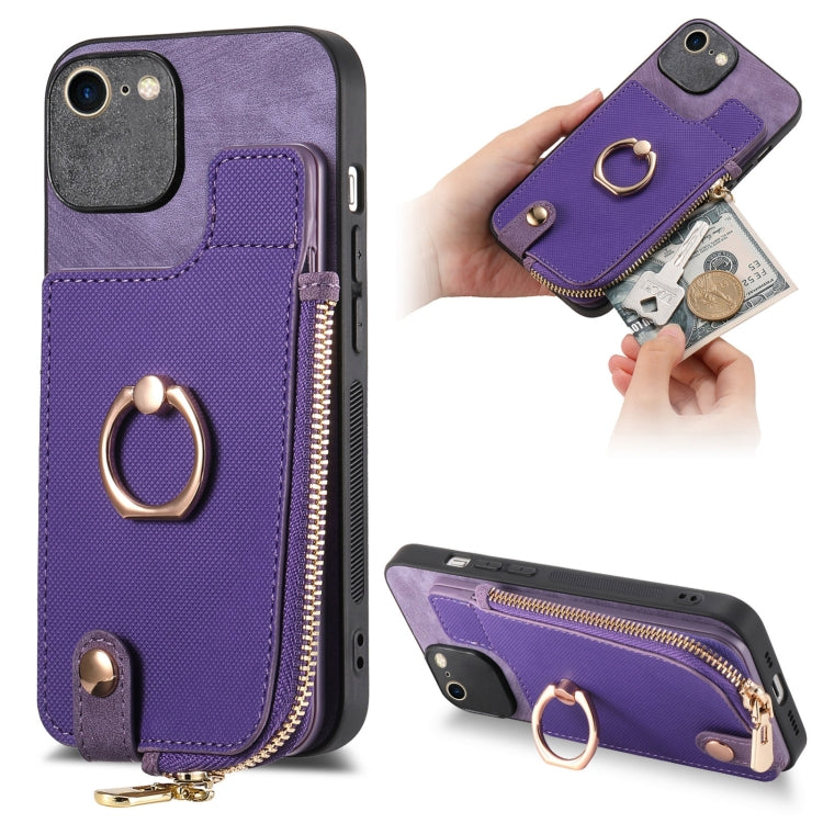 Cross Leather Ring Vertical Zipper Wallet Back Phone Case, Series 2