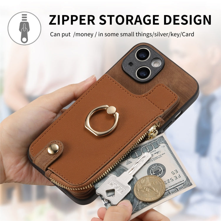 Cross Leather Ring Vertical Zipper Wallet Back Phone Case, Series 4