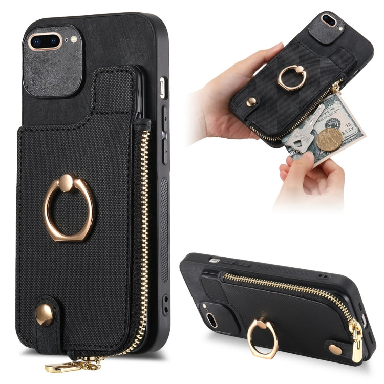 Cross Leather Ring Vertical Zipper Wallet Back Phone Case, Series 4