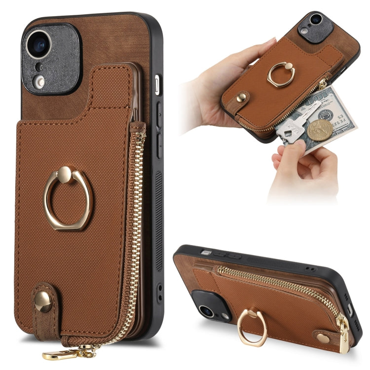 Cross Leather Ring Vertical Zipper Wallet Back Phone Case, Series 1