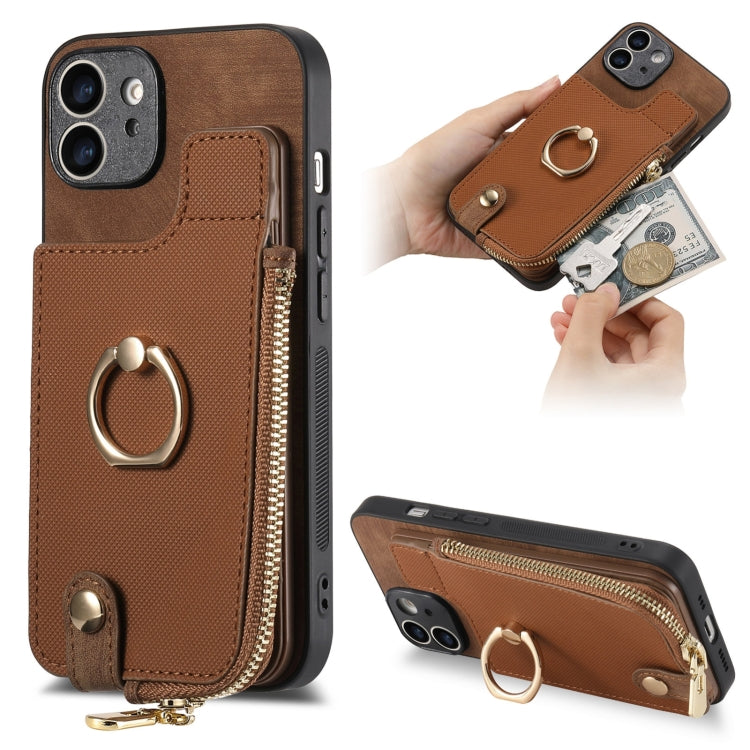 Cross Leather Ring Vertical Zipper Wallet Back Phone Case, Series 1