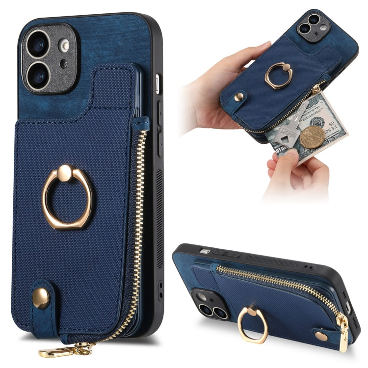 Cross Leather Ring Vertical Zipper Wallet Back Phone Case, Series 1