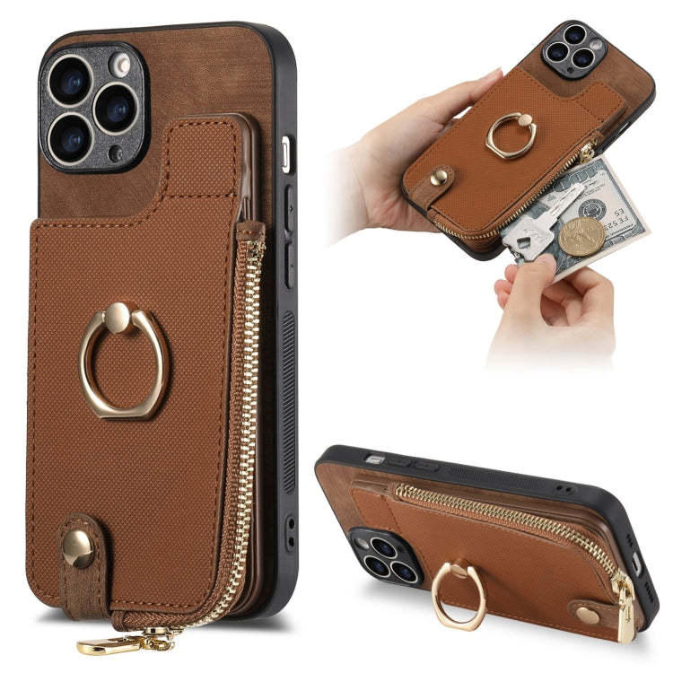 Cross Leather Ring Vertical Zipper Wallet Back Phone Case, Series 3