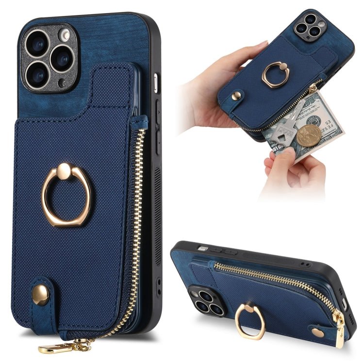 Cross Leather Ring Vertical Zipper Wallet Back Phone Case, Series 3