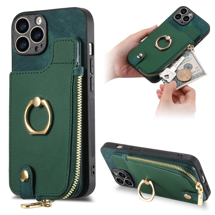 Cross Leather Ring Vertical Zipper Wallet Back Phone Case, Series 2