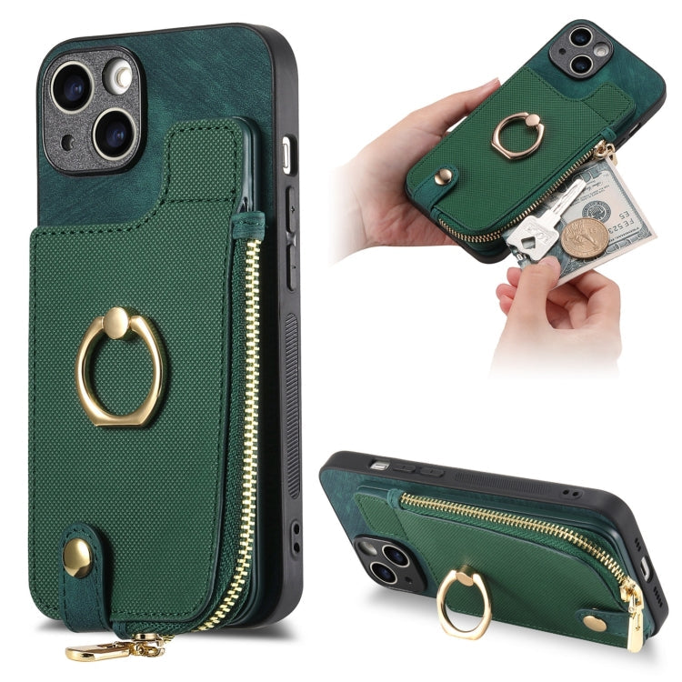 Cross Leather Ring Vertical Zipper Wallet Back Phone Case, Series 4