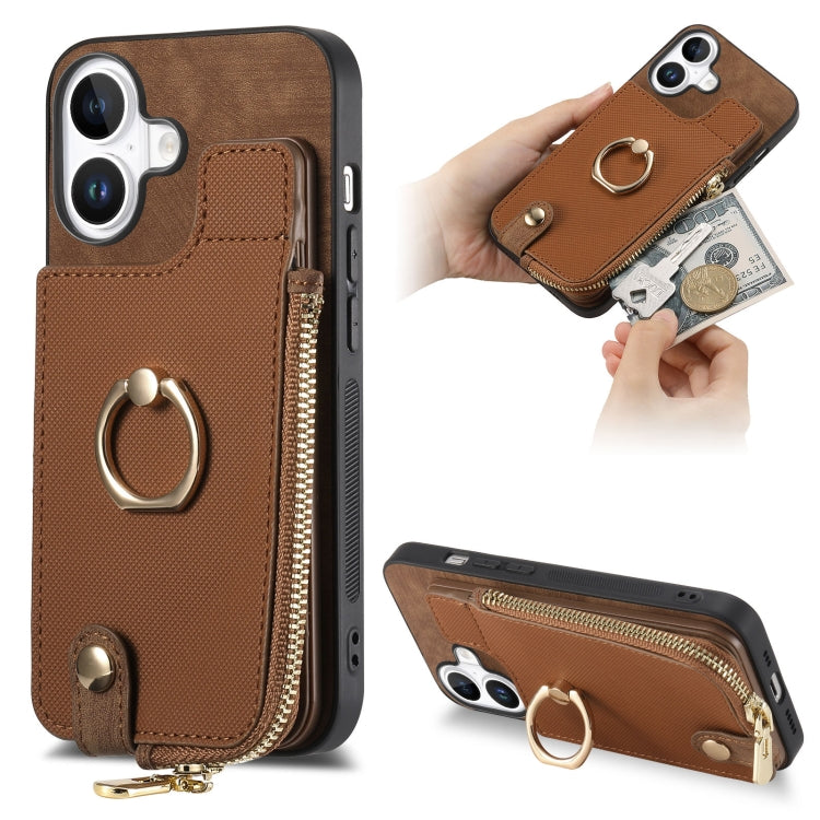 Cross Leather Ring Vertical Zipper Wallet Back Phone Case, Series 3