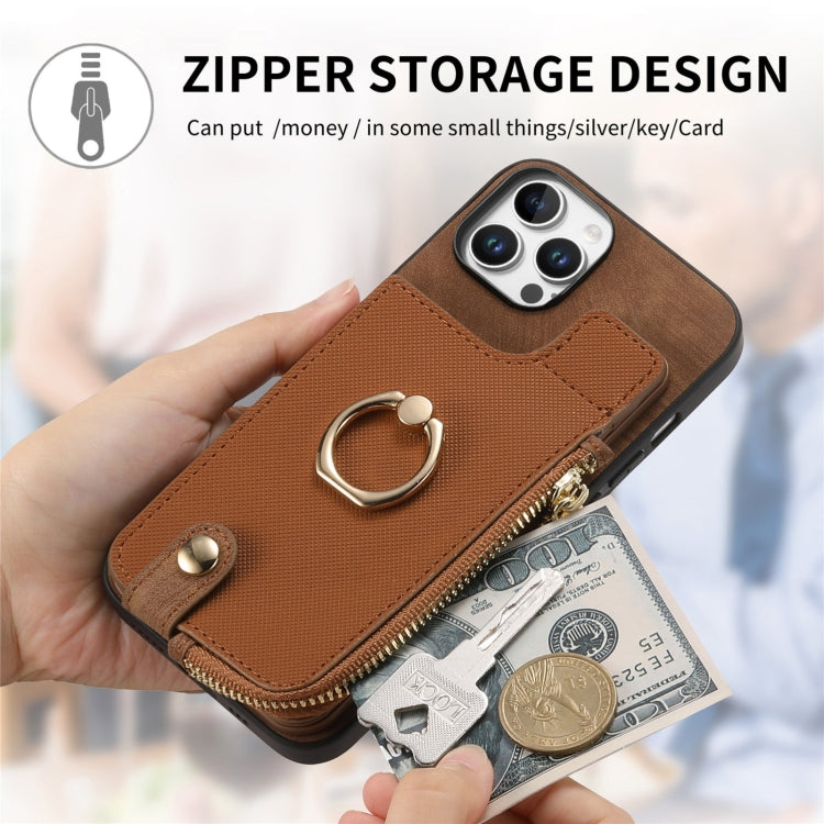 Cross Leather Ring Vertical Zipper Wallet Back Phone Case, Series 3