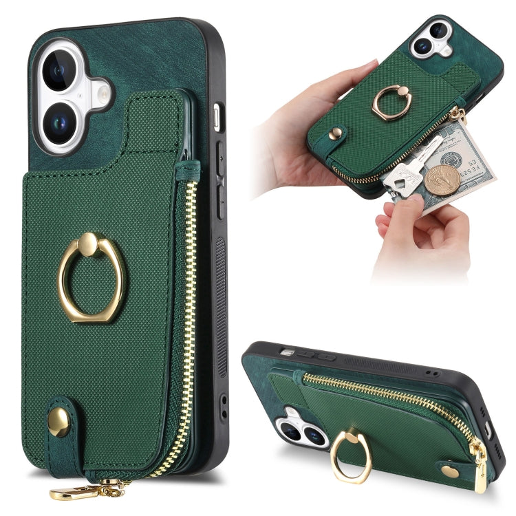 Cross Leather Ring Vertical Zipper Wallet Back Phone Case, Series 3