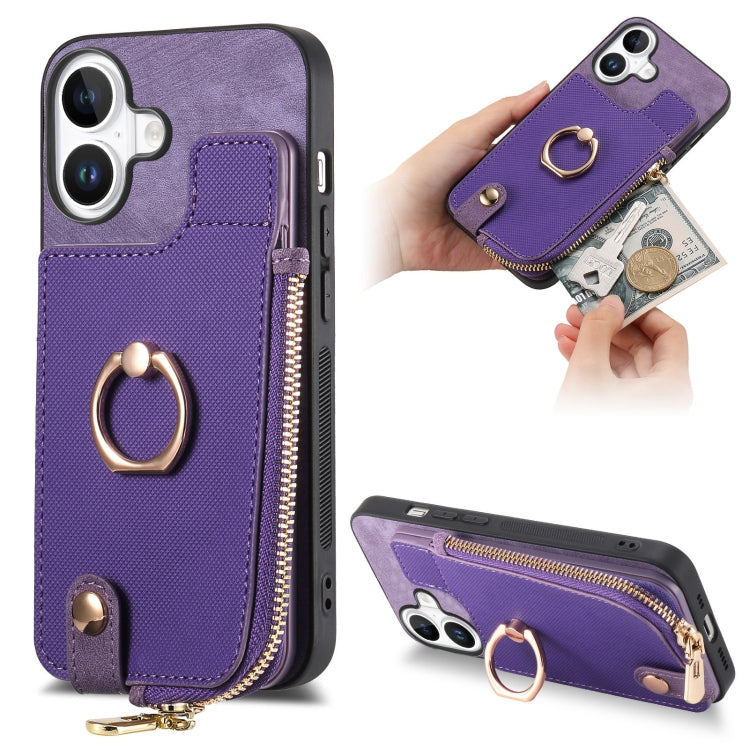 Cross Leather Ring Vertical Zipper Wallet Back Phone Case, Series 3