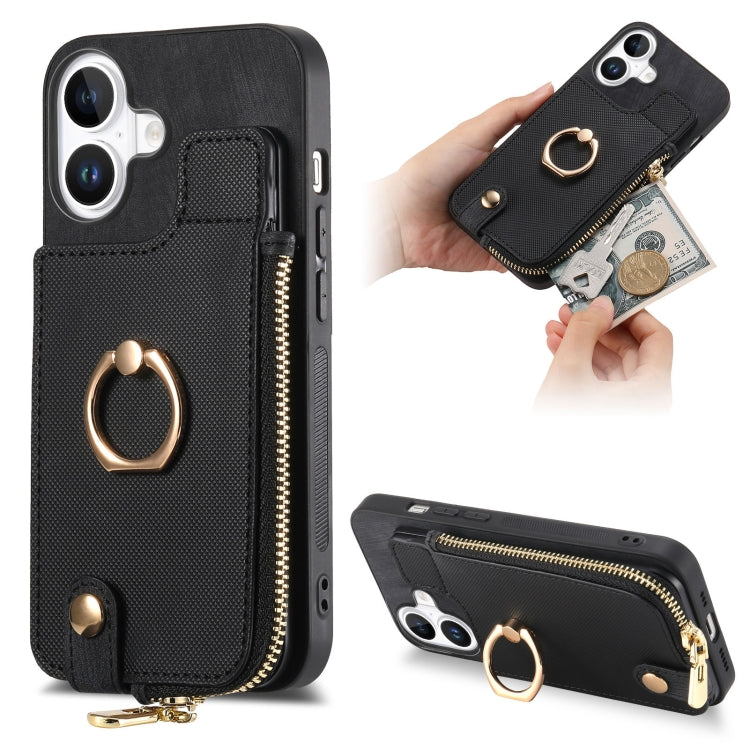 Cross Leather Ring Vertical Zipper Wallet Back Phone Case, Series 3