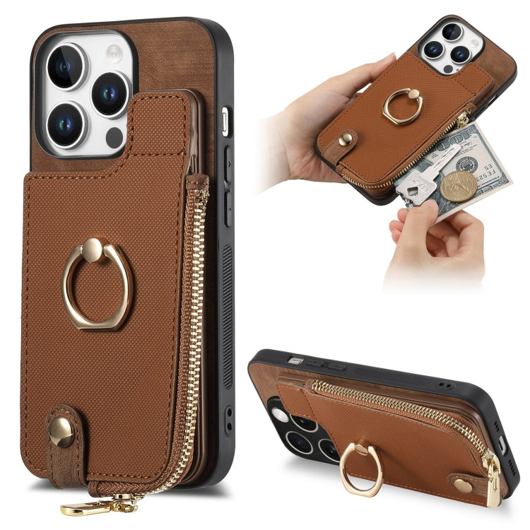 Cross Leather Ring Vertical Zipper Wallet Back Phone Case, Series 4