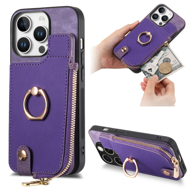 Cross Leather Ring Vertical Zipper Wallet Back Phone Case, Series 4