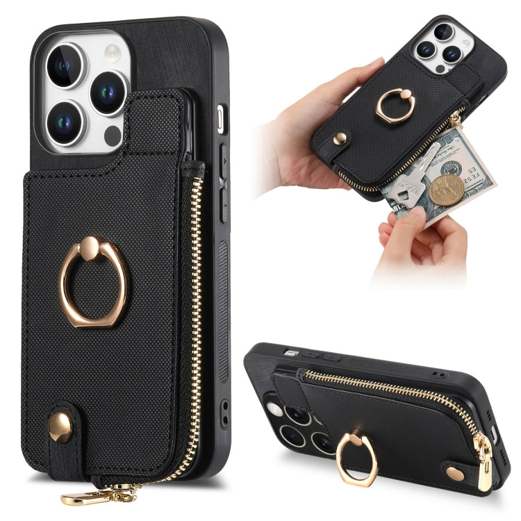 Cross Leather Ring Vertical Zipper Wallet Back Phone Case, Series 4