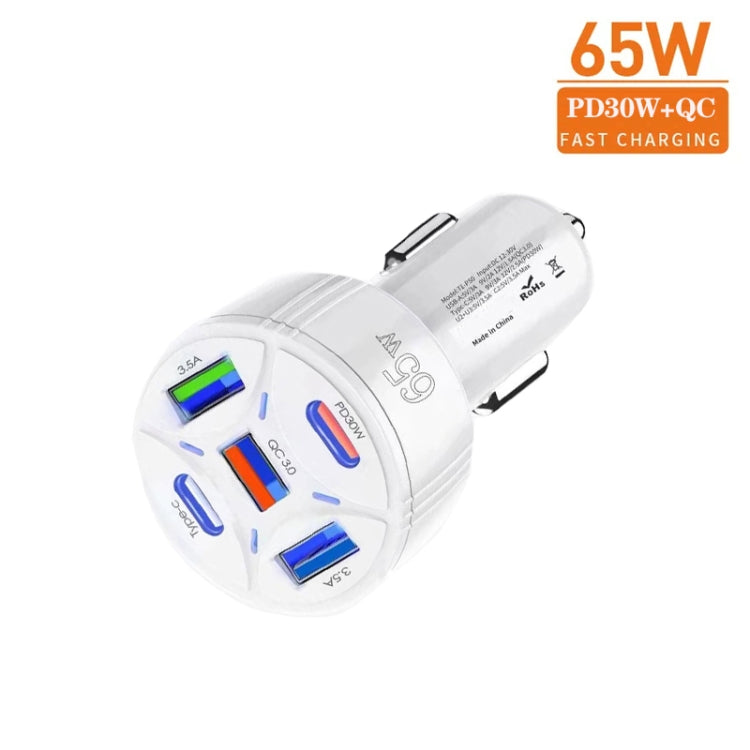 TE-P50 65W PD30W Type-C x 2 + USB x 3 Multi Port Car Charger with 1m Type-C to 8 Pin Data Cable