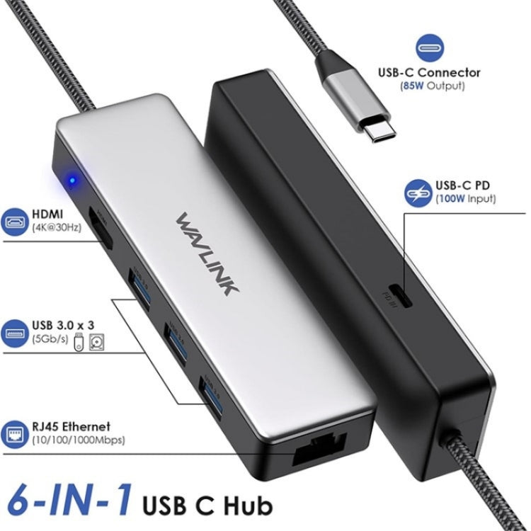 WAVLINK UHP3413 6 in 1 4K Thunderbolt 3 Type-C Devices Hub Adapter USB-C Docking Station My Store