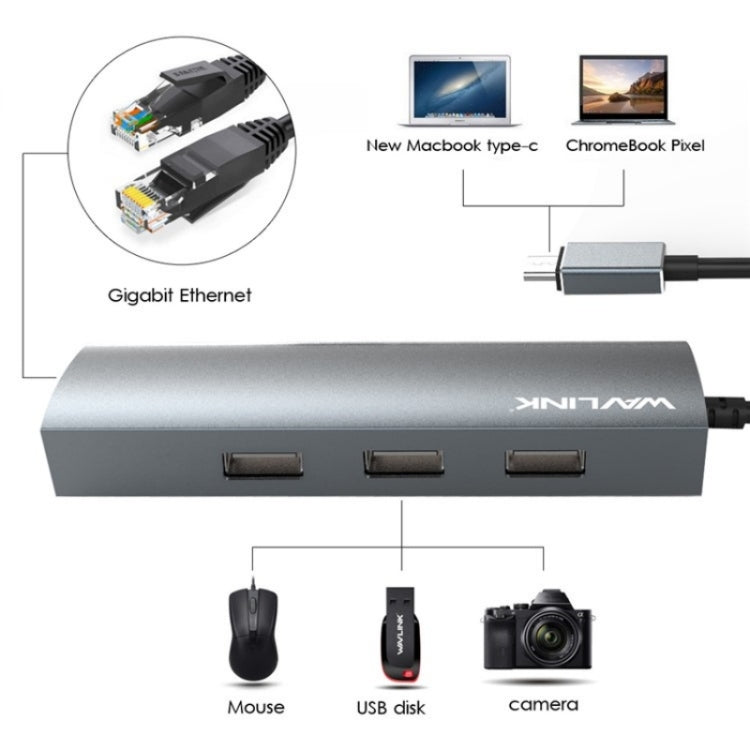 WAVLINK UH3031G/C Gigabit High Speed Hub Adapter Type-C to 3 x USB 3.0 + USB-C + RJ45 + DC Power Port