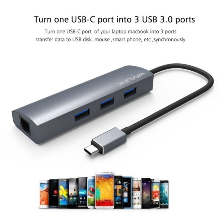 WAVLINK UH3031G/C Gigabit High Speed Hub Adapter Type-C to 3 x USB 3.0 + USB-C + RJ45 + DC Power Port