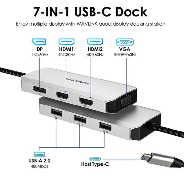 WAVLINK UMD304 Converter USB-C to Dual HD 4K 60Hz  HUB 7-in-1 Laptop Docking Station My Store