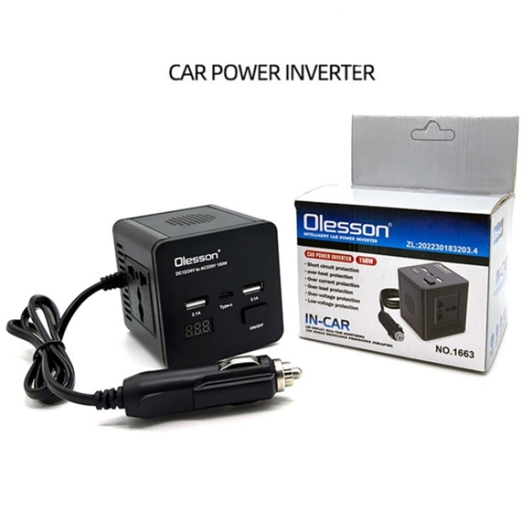 With LED Digital Display Car Power Inverter 150W Power Socket 2Type-C+2USB Car Charger