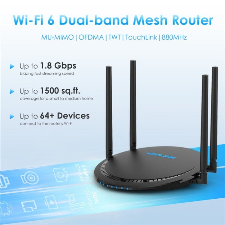 WAVLINK WN531AX2 AX1800 Dual Band Gigabit Wireless Internet Router WiFi 6 Repeater