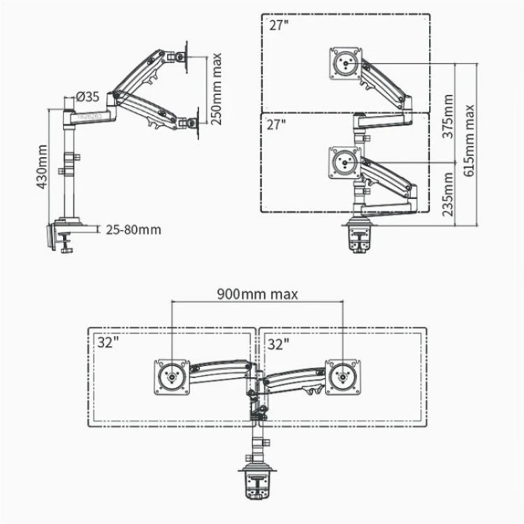 NORTH BAYOU NB H180 FP-2 Laptop Gas Spring Full Motion Dual Arm Clamp 22 - 32 inch LCD TV Monitor Desk Holder