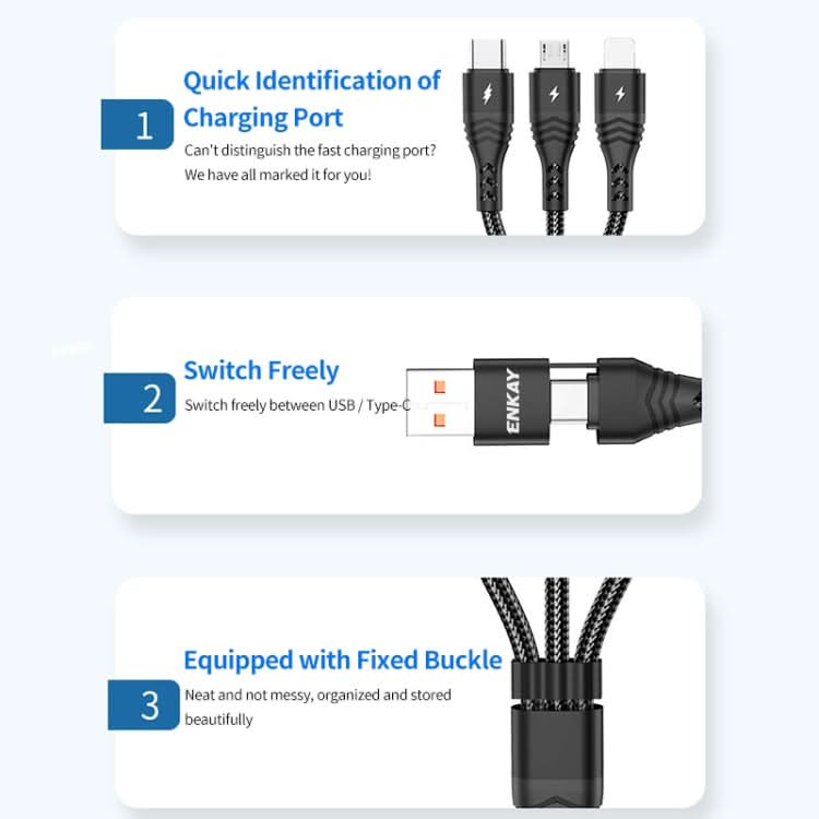 ENKAY 6-in-1 5A USB / Type-C to Type-C / 8 Pin / Micro USB Multifunction Fast Charging Cable