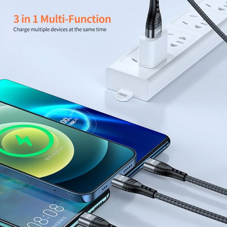 ENKAY 3-in-1 6A USB to Type-C / 8 Pin / Micro USB Multifunction Fast Charging Cable