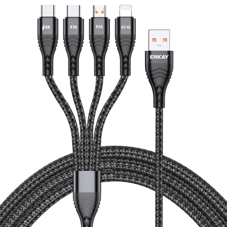 ENKAY 4-in-1 6A USB-A to Type-C / 8 Pin / Micro USB Multifunction Fast Charging Cable