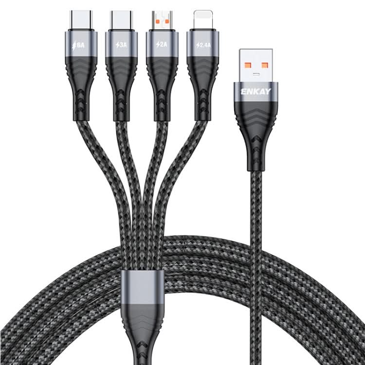 ENKAY 4-in-1 6A USB-A to Type-C / 8 Pin / Micro USB Multifunction Fast Charging Cable