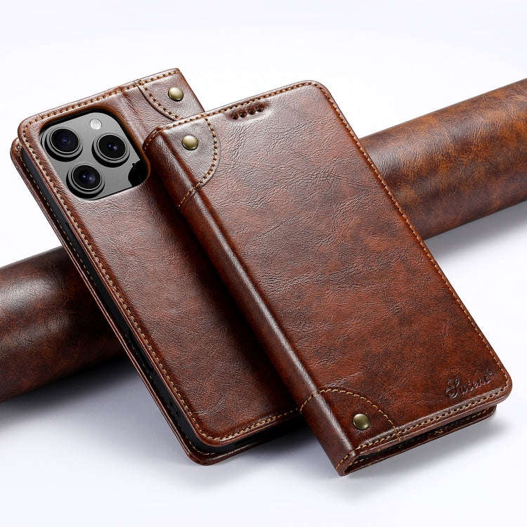 Suteni Baroque Calf Texture Buckle Wallet Leather Phone Case, Series 1