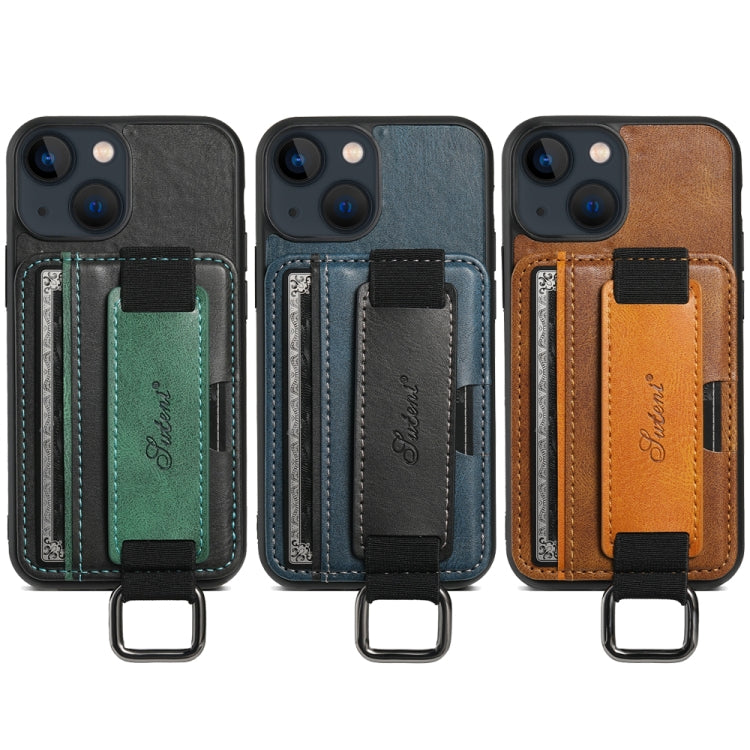 Suteni H13 Card Wallet Wrist Strap Holder PU Phone Case