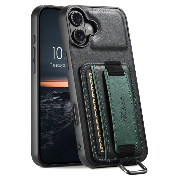 Suteni H13 Card Wallet Wrist Strap Holder PU Phone Case