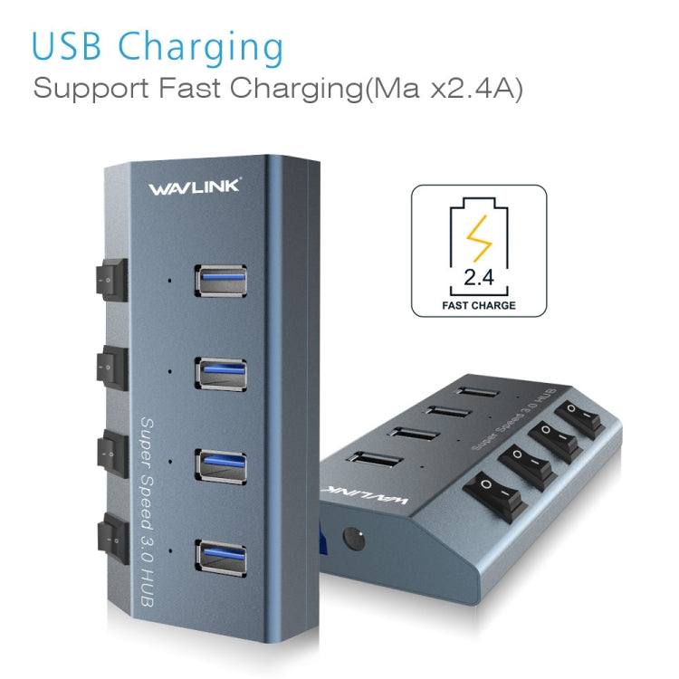 WAVLINK WL-UH3049 USB 3.0 4-Ports Desktop Fast Charger Station with Independent Switch