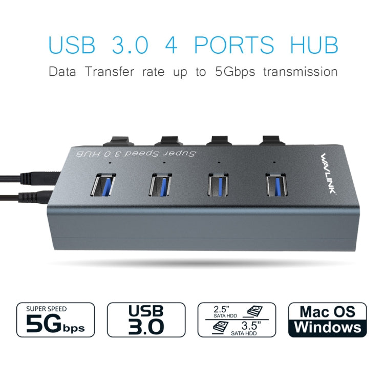 WAVLINK WL-UH3049 USB 3.0 4-Ports Desktop Fast Charger Station with Independent Switch