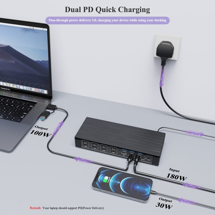 WAVLINK UG69PD10 1 to 4 Screens 4K/5K AV Transfer USB-C to HD Type-C Docking Station Hub