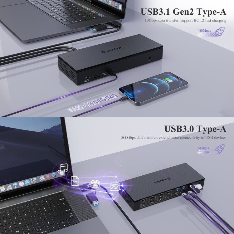 WAVLINK UG69PD10 1 to 4 Screens 4K/5K AV Transfer USB-C to HD Type-C Docking Station Hub