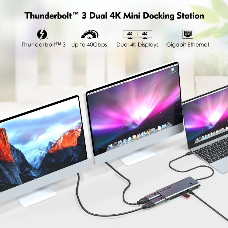 WAVLINK WL-UTD05H Thunderbolt 3 Dual 4K Mini Docking Station Converter With 2 DP to HD Adapters