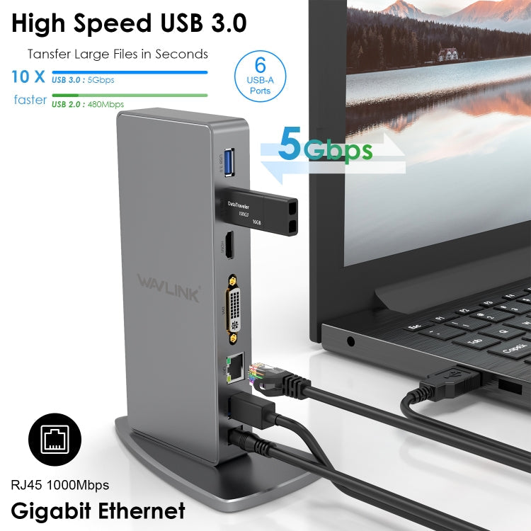 WAVLINK WL-UG39DK7 USB3.0 Hub Adapter Multi-Screen Graphics Card Universal Docking Station