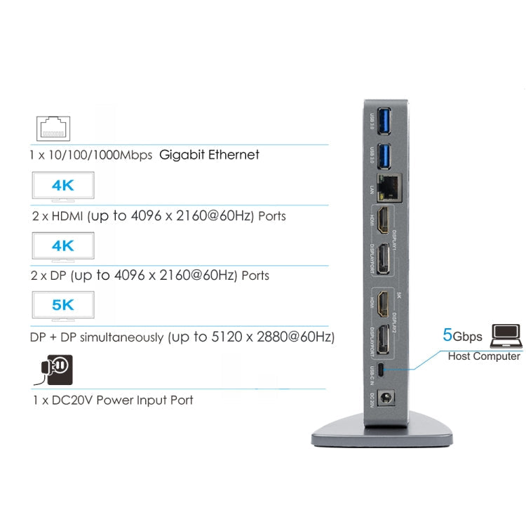 WAVLINK WL-UG69DK7 Laptops Type-C Universal Desktop Docking Station Aluminum Alloy HUB Adapter