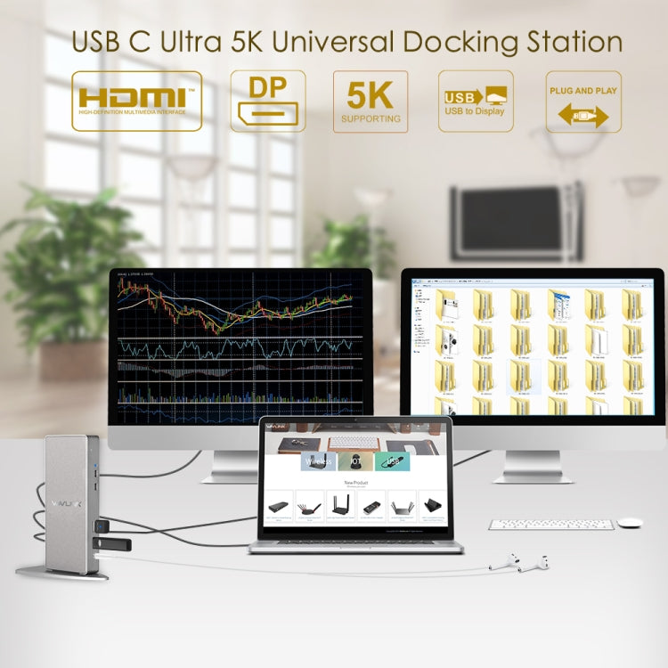 WAVLINK WL-UG69DK7 Laptops Type-C Universal Desktop Docking Station Aluminum Alloy HUB Adapter