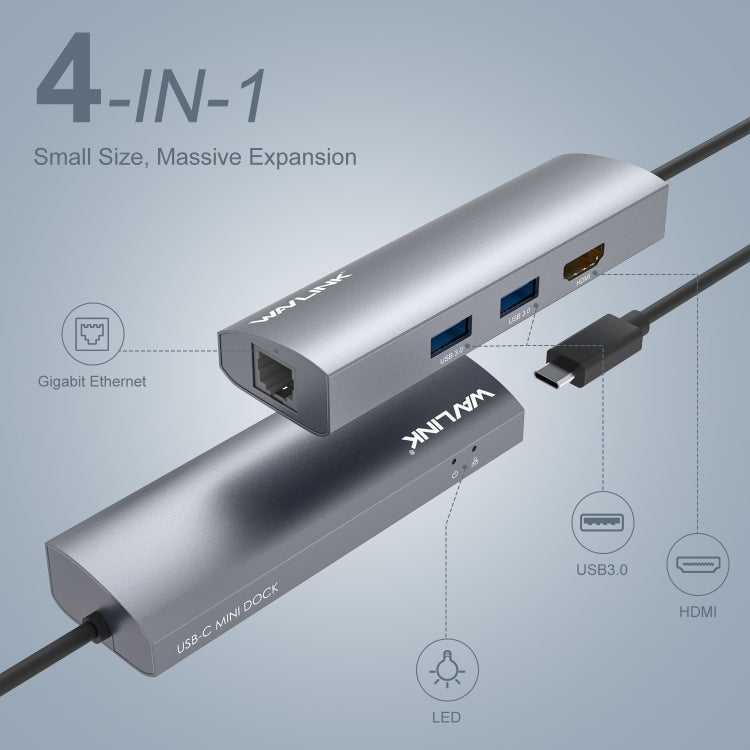 WAVLINK WL-UHP3408 USB HUB Adapter 4-in-1 Type-C to HD + 2xUSB3.0 + Gigabit RJ45 Docking Station My Store